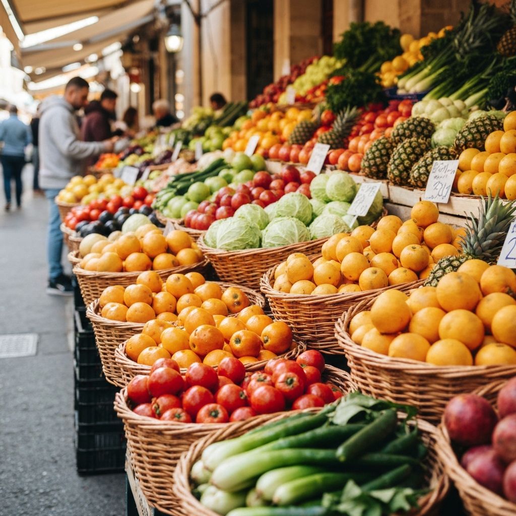 Fresh seasonal produce in baskets displaying the variety of foods affecting appetite and satiety